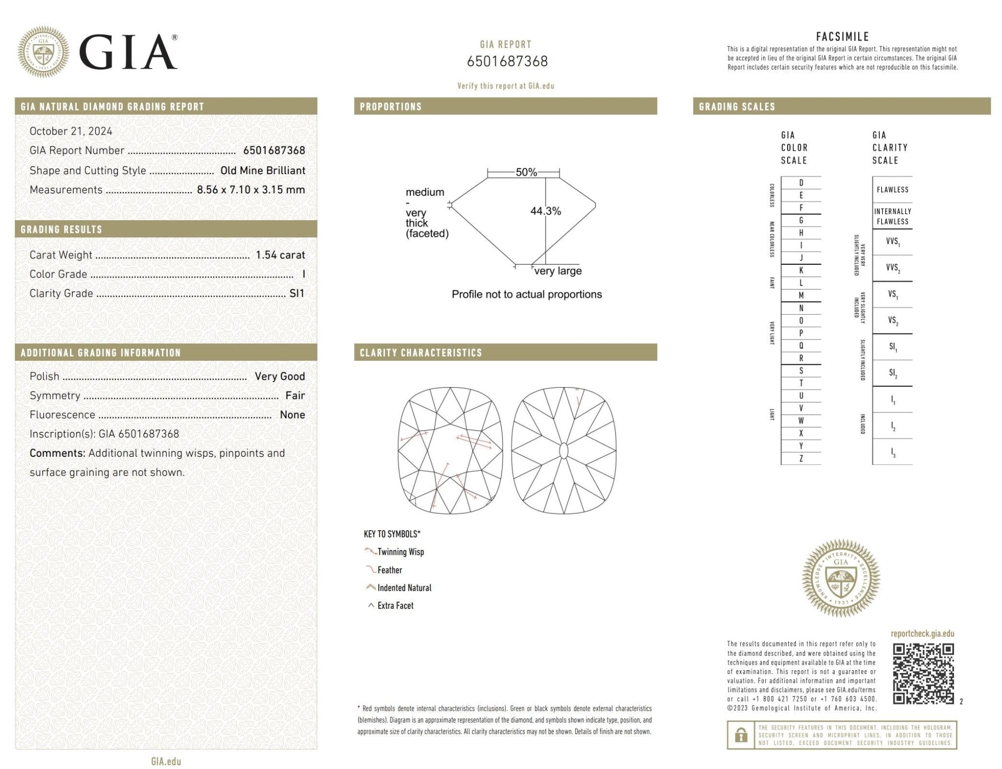 GIA 1.54 carat old mine cut diamond 18k gold engagement ring