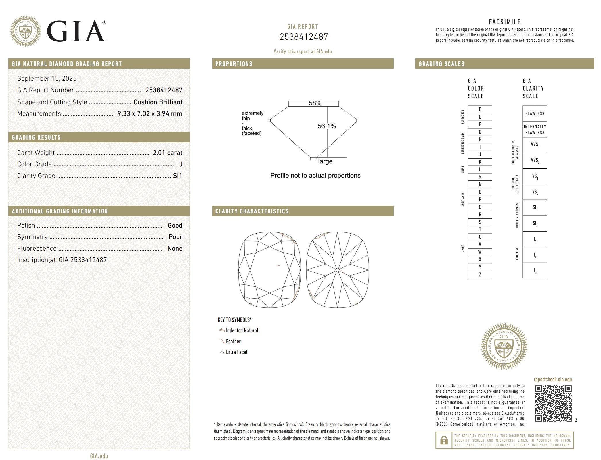 GIA 2.01 carat old mine cut diamond 18k yellow gold engagement ring
