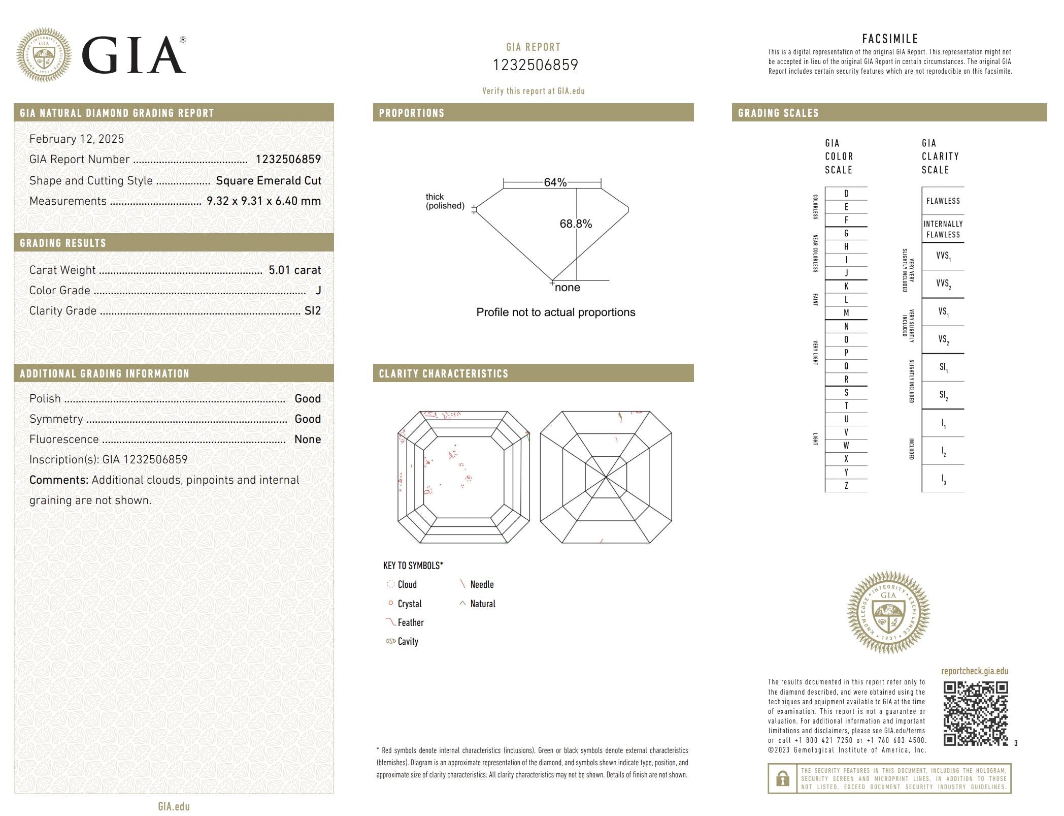 GIA 5.01 carat Asscher cut diamond emerald platinum engagement ring