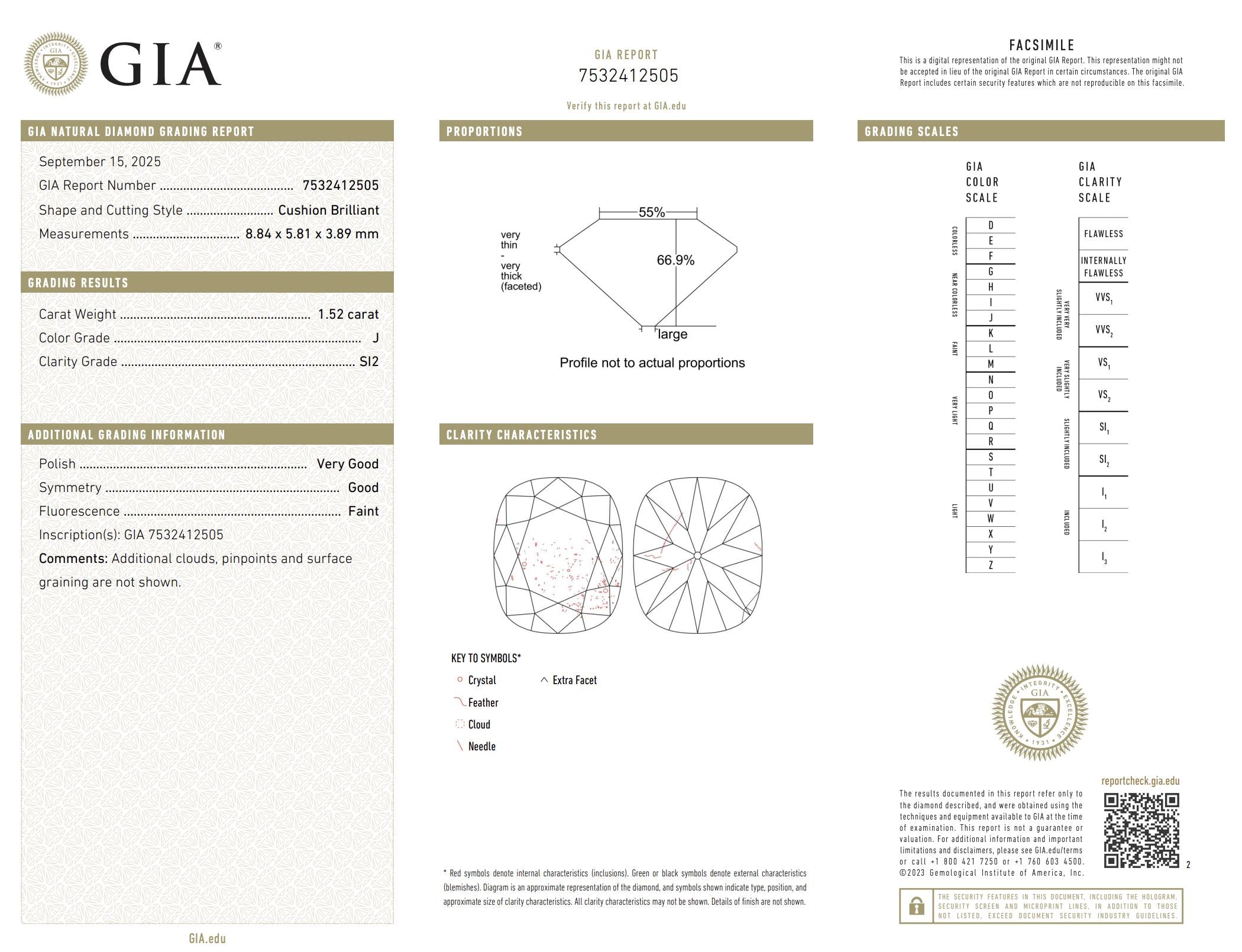 GIA 1.52 carat old mine cut diamond 18k gold engagement ring