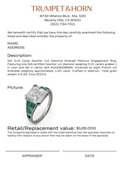 GIA 5.01 carat Asscher cut diamond emerald platinum engagement ring