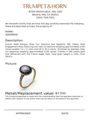 French Belle Époque rose cut diamond sapphire 18k yellow gold engagement ring