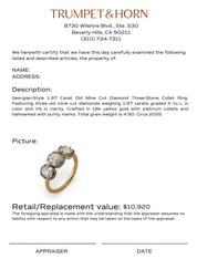 Georgian-style 1.97 carat old mine cut diamond 3-stone collet ring