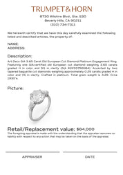 Art Deco GIA 3.65 carat old European cut diamond platinum engagement ring