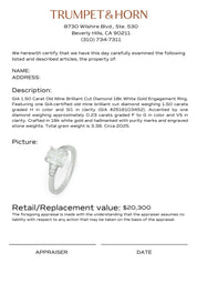 GIA 1.50 carat old mine cut diamond 18k white gold engagement ring