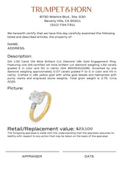GIA 1.52 carat old mine cut diamond 18k gold engagement ring