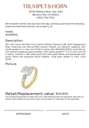 GIA 1.67 carat old mine cut diamond 18k gold engagement ring