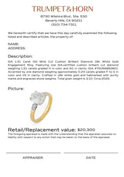 GIA 1.51 carat old mine cut diamond 18k white gold engagement ring