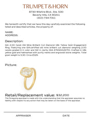 GIA 2.00 carat old mine cut diamond 18k yellow gold engagement ring