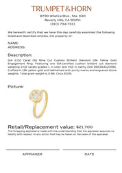 GIA 2.02 carat old mine cut diamond 18k yellow gold engagement ring