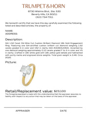 GIA 1.52 carat old mine cut diamond 18k gold engagement ring