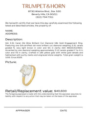 GIA 3.31 carat old mine cut diamond 18k gold engagement ring