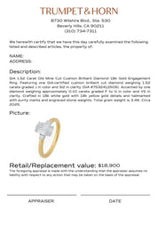 GIA 1.52 carat old mine cut diamond 18k gold engagement ring