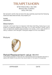 Victorian GIA 1.00 carat oval cut diamond 14k rose gold ring