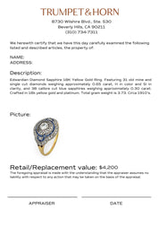 Edwardian diamond sapphire 18k yellow gold ring