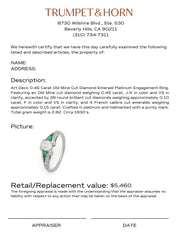 Art Deco 0.45 carat old mine cut diamond emerald platinum engagement ring