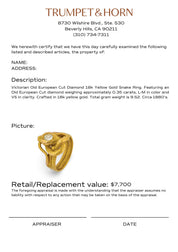 Victorian old European cut diamond 18k yellow gold snake ring