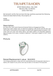 Art Deco GIA 1.90 carat diamond emerald platinum engagement ring
