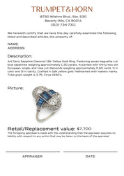 Art Deco sapphire diamond 18k yellow gold ring