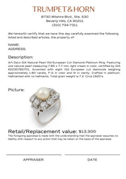 Art Deco GIA natural pearl Old European cut diamond platinum ring