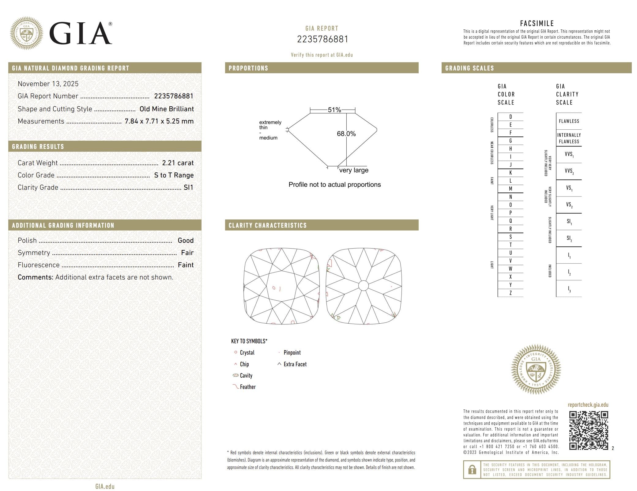 Vintage GIA 2.21 carat old mine cut diamond 18k gold solitaire engagement ring