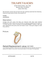 Vintage GIA 2.21 carat old mine cut diamond 18k gold solitaire engagement ring