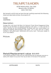 Vintage GIA 1.23 carat old mine cut diamond three stone engagement ring