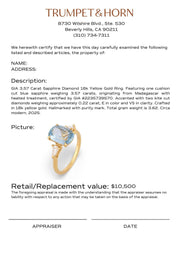 GIA 3.57 carat sapphire diamond 18k yellow gold ring