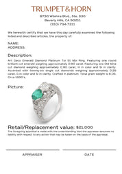 Art Deco emerald diamond platinum Toi Et Moi ring