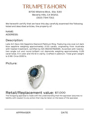 Late Art Deco GIA 2.00 carat sapphire diamond platinum ring