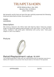 Mid Century diamond 14k white gold half eternity band