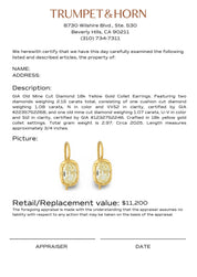 GIA 2.15 carat old mine cut diamond 18k yellow gold collet earrings