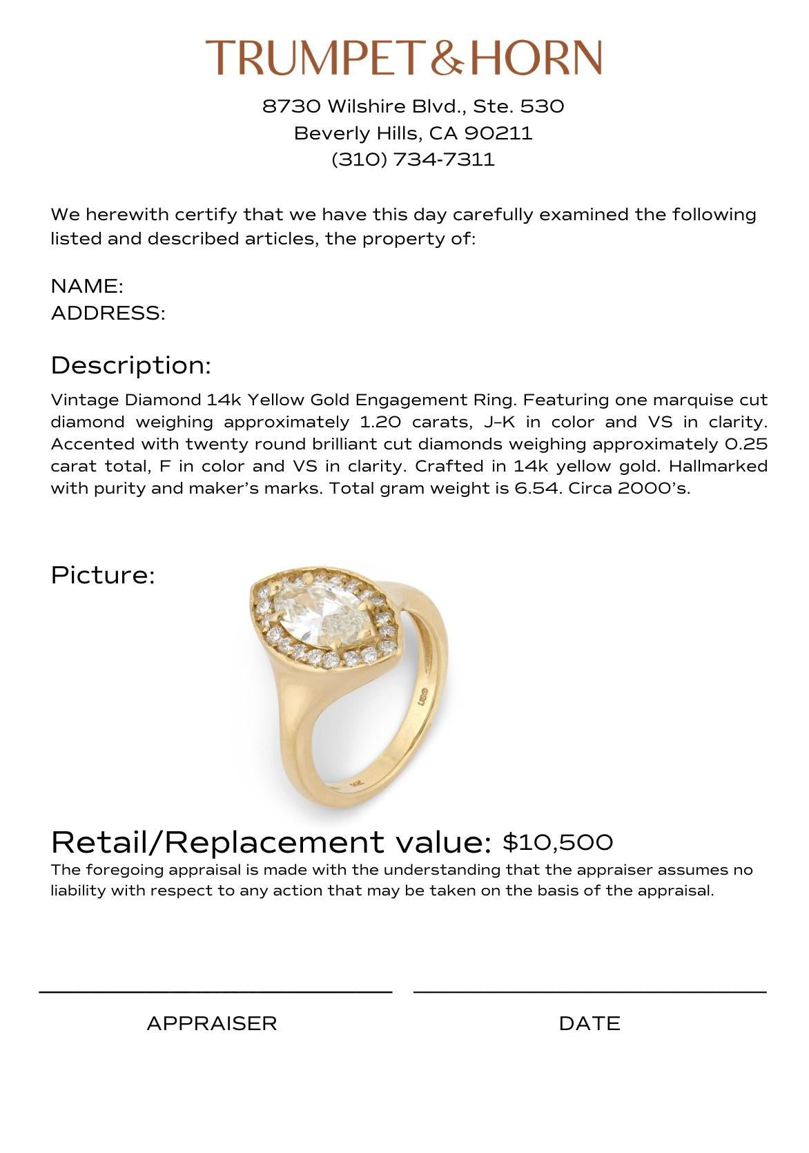 Vintage 1.20 carat diamond 14k yellow gold engagement ring