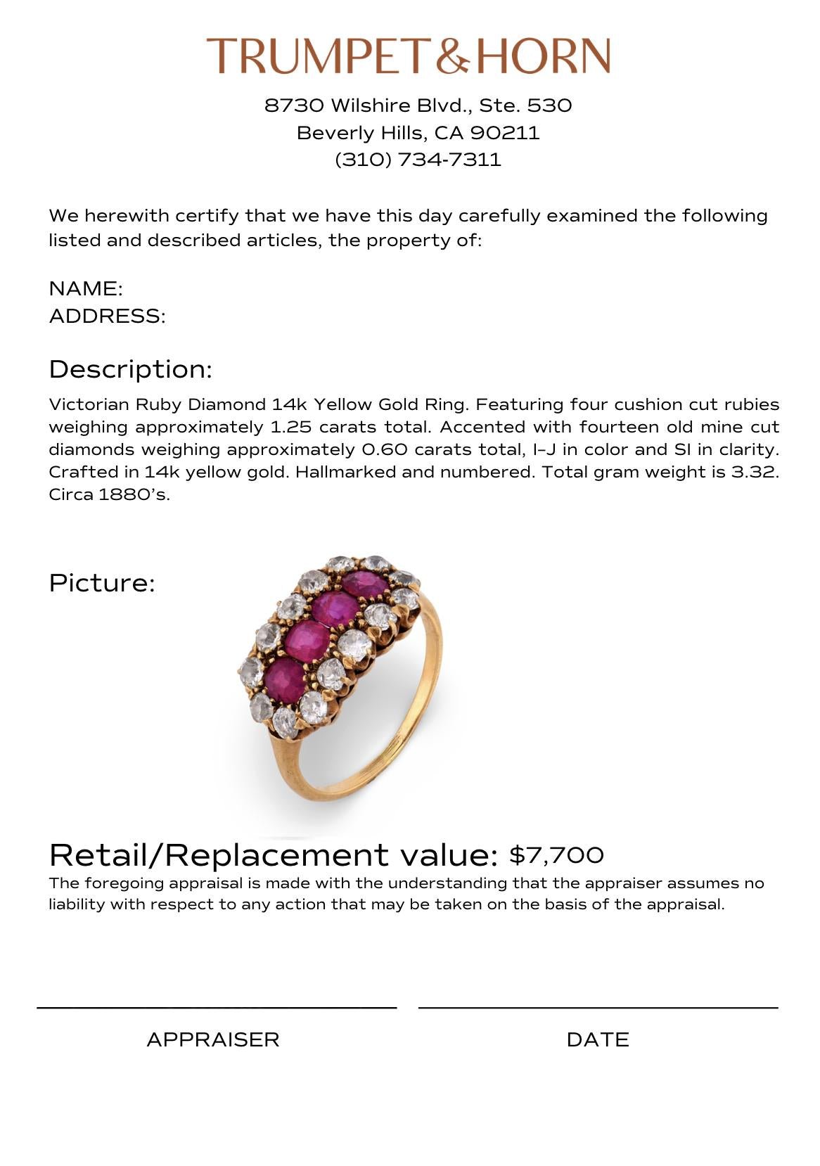 Victorian ruby diamond 14k yellow gold ring