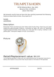 Edwardian pearl diamond 14k yellow gold cluster ring