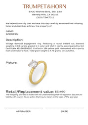 Vintage GIA 0.83 carat diamond 18k yellow gold engagement ring