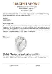 GIA 3.85 carat old European cut diamond platinum engagement ring