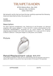 Art Deco GIA 1.80 carat diamond platinum engagement ring