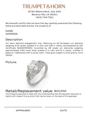 Art Deco GIA 2.19 carat old European cut diamond platinum engagement ring