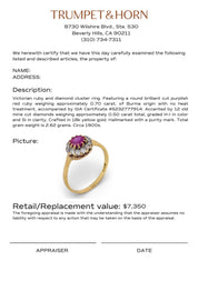 Victorian GIA Burma no heat ruby diamond 18k yellow gold cluster ring