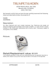 Art Deco diamond rock crystal marquise 14k white gold ring