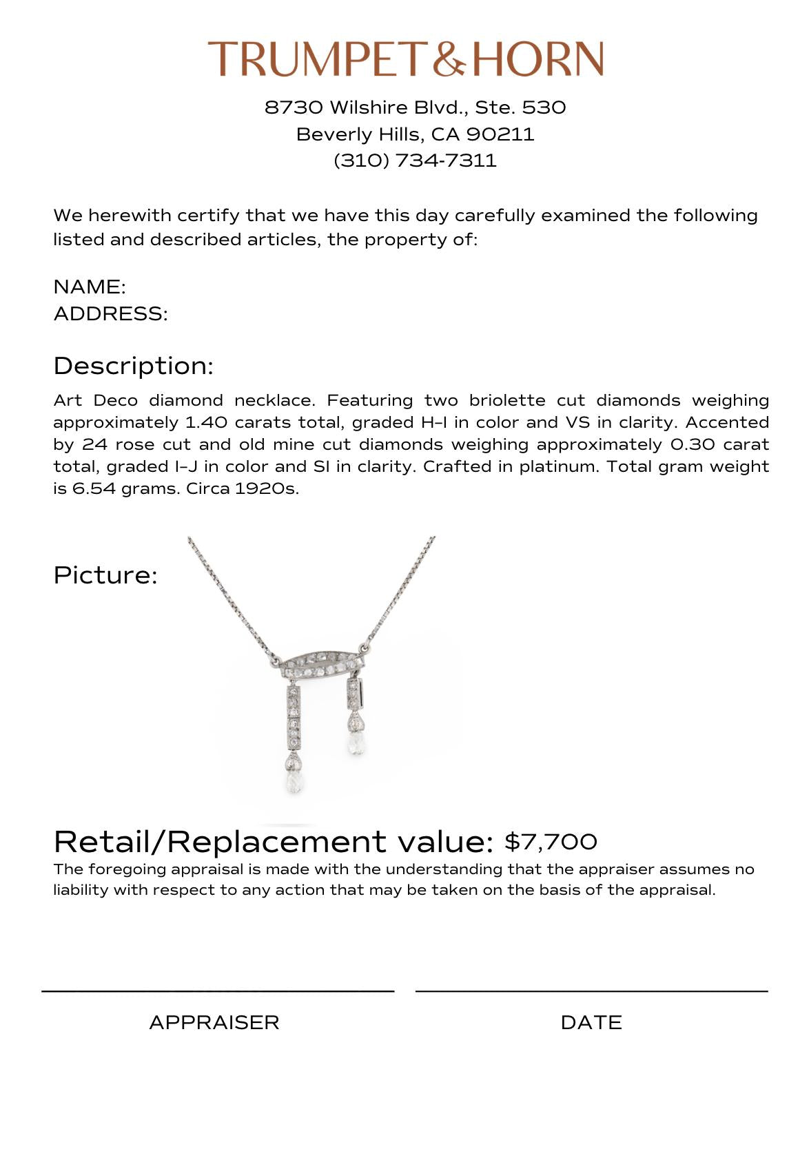 Art Deco diamond platinum necklace