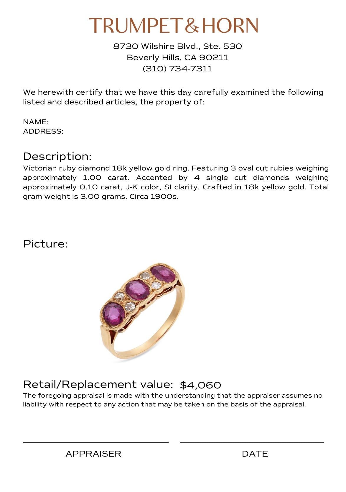 Victorian ruby diamond 18k yellow gold ring