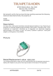 Art Deco AGL 2.65 carat Colombian emerald diamond platinum ring