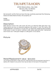 Belle Époque French GIA 1.52 carat old mine cut diamond 18k gold silver ring