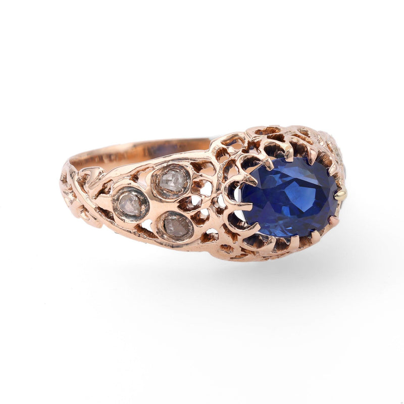 Victorian Sapphire Diamond 10k Rose Gold Ring