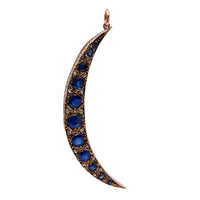 Victorian Sapphire and Diamond 10k Rose Gold Crescent Moon Pendant