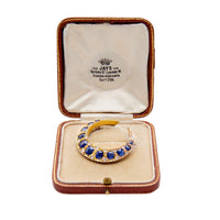 Victorian Sapphire and Diamond 10k Yellow Gold Crescent Moon Brooch