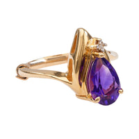 Vintage Amethyst Diamond 14k Yellow Gold Ring