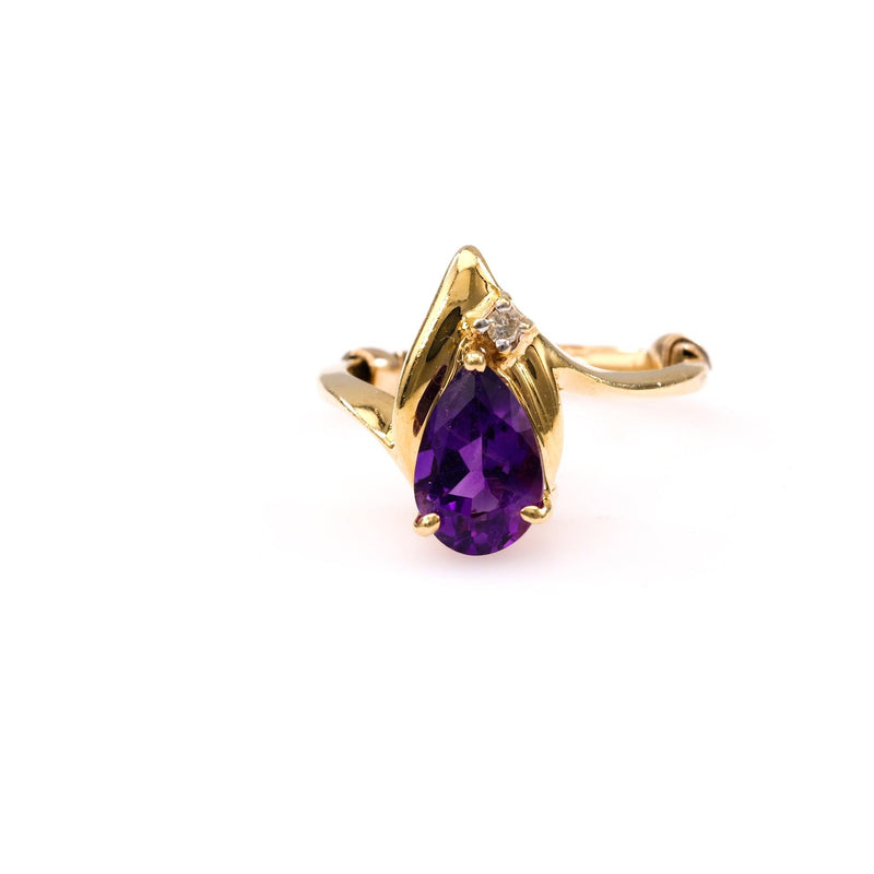 Vintage Amethyst Diamond 14k Yellow Gold Ring